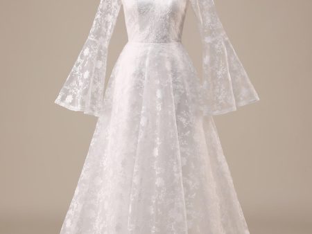 Ivory Lace Flare Sleeves A-Line Wedding Dress Supply