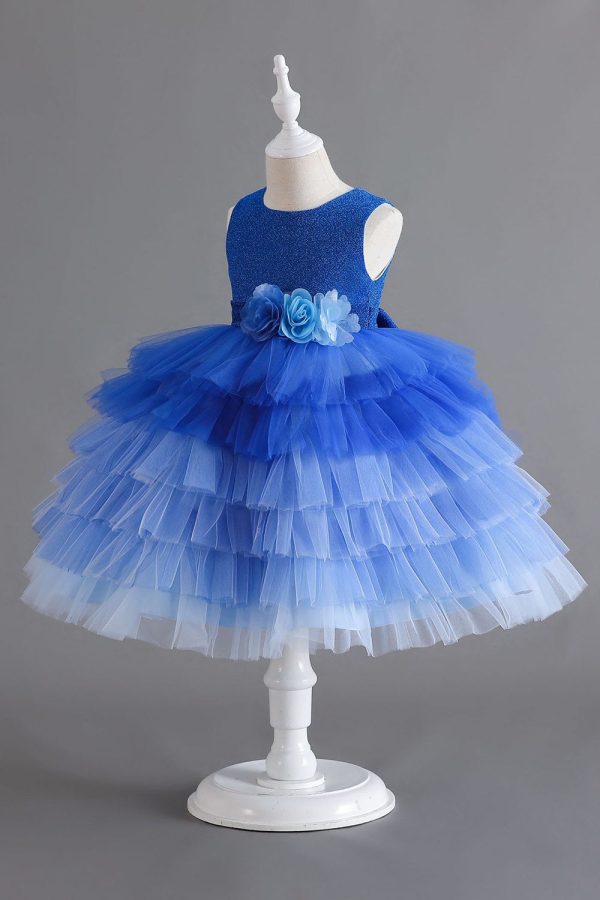 Royal Blue Sleeveless A Line Girls Dresses With 3D Flowers Online Hot Sale