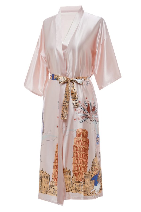 Blush Printed Bridal Satin Robe Sale