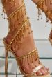 Golden Sparkly Strappy High Heeled Sandals With Tassel Hot on Sale