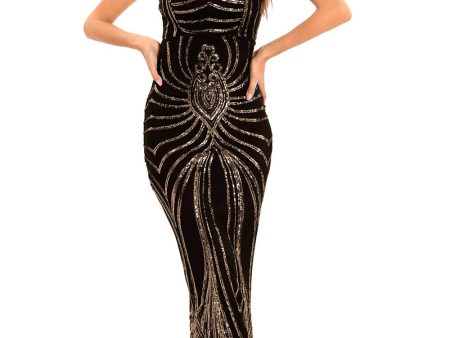 Black Sequin Spaghetti Strap Backless Bodycon Long Evening Dress For Cheap