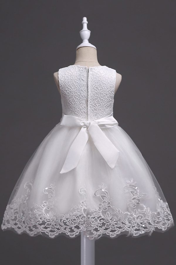 White Round Neck Beading A Line Girls Dresses Discount