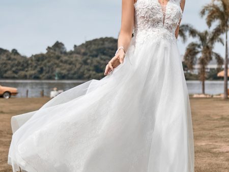 Sparkly Tulle Beaded Ivory Long A Line Wedding Dress Online Sale