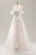 White A Line Off the Shoulder Tulle Wedding Dress with Applique Lace Discount