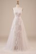 Tulle Backless Ivory Long Wedding Dress with Embroidery Discount