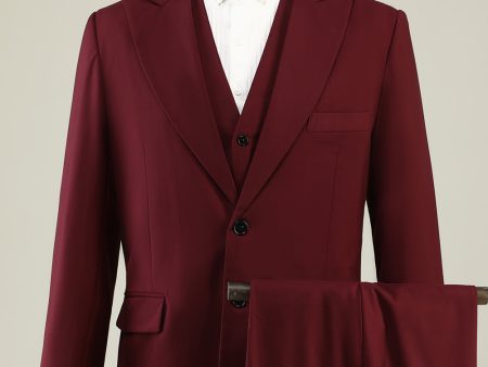 Burgundy Peak Lapel 3 Piece Men s Prom Suits Online Sale