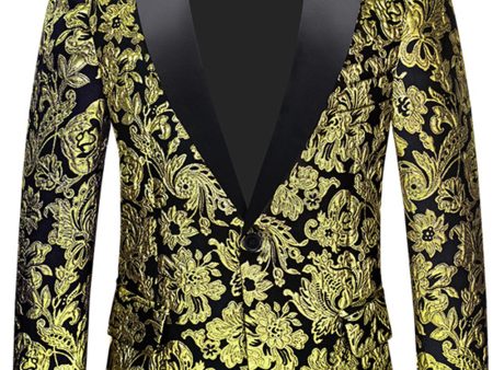 Golden Notched Lapel Jacquard Men s Blazer For Sale