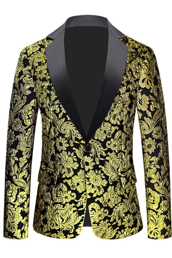 Golden Notched Lapel Jacquard Men s Blazer For Sale