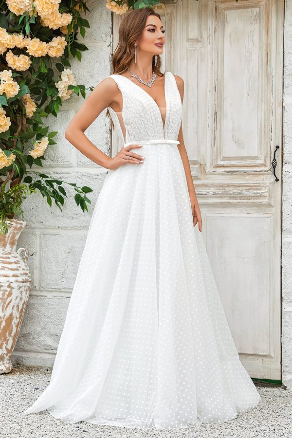 Ivory Detachable Watteau Train Tulle Wedding Dress For Sale