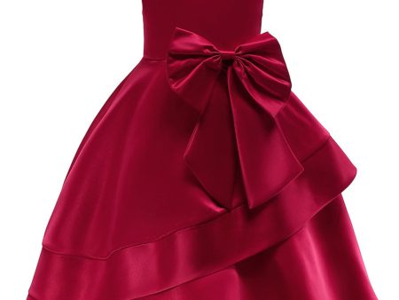 Boat Neck Sleeveless Burgundy Girls Dresses with Bowknot Online Hot Sale