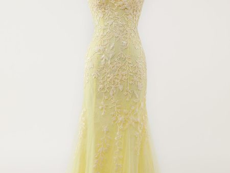 Yellow Mermaid Long Prom Dress with Appliques Sale