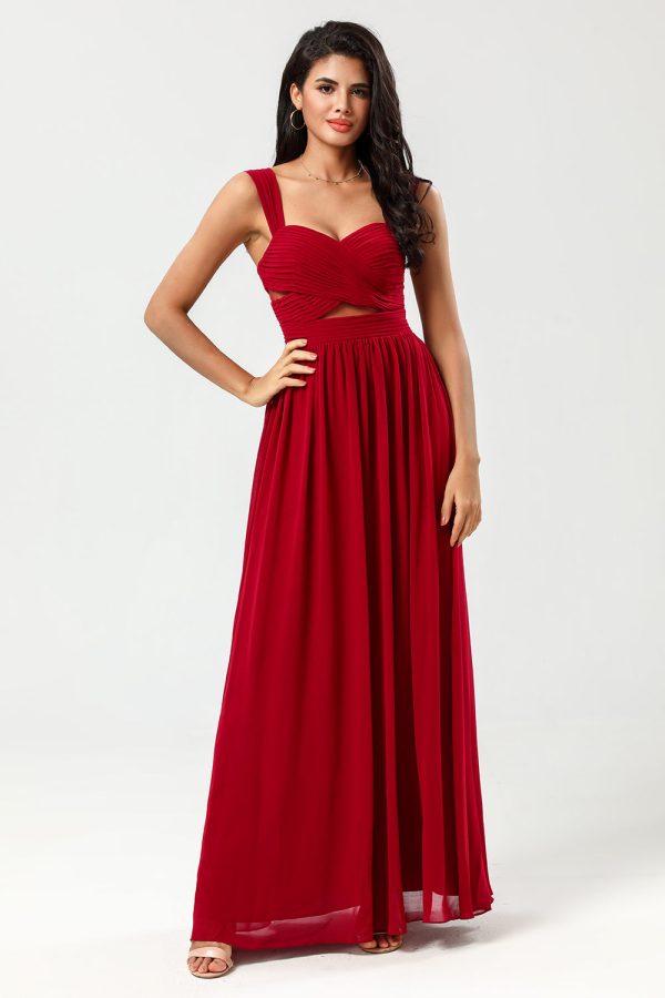 Epitome of Romance A Line Sweetheart Burgundy Long Bridesmaid Dress with Keyhole Online now