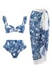 3 Piece Blue Printed Bikini Set Tie Beach Dress For Sale