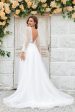 Deep V-Neck Ivory Tulle Sweep Train Wedding Dress with Lace Hot on Sale