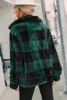 Green Plaid Zipper Fuzzy Jacket Winter Coat Fashion