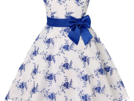 Blue Embroidery Lace Girls  Dress with Bowknot Hot on Sale