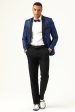 One Button Blue Shawl Lapel Jacquard Men s Prom Blazer Fashion