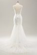 White Mermaid Corset Tulle Wedding Dress with Applique Lace For Sale