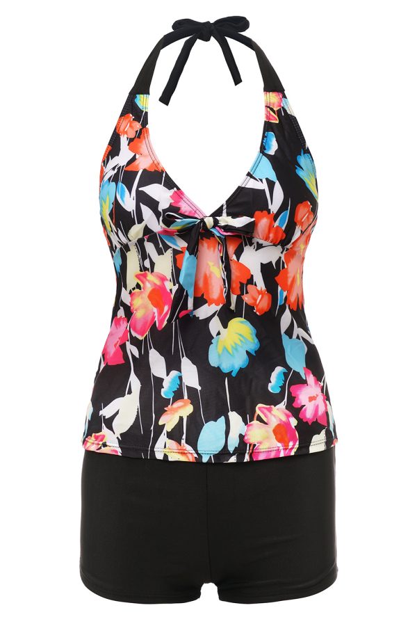 Black Halter Printed One Piece Swimwear Online Sale