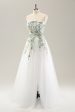 White A Line Strapless 3D Flowers Tulle Wedding Dress with Slit Online Sale