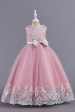 Pink Sleeveless Round Neck Applique Girls Dresses With Bowknot Hot on Sale