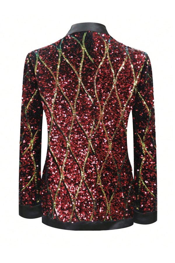 Sparkly Red Sequins Shawl Lapel Men s Party Blazer Online Sale