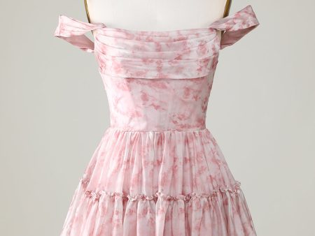 A Line Cute Blush Printed Short Homecoming Dress with Ruffles Supply