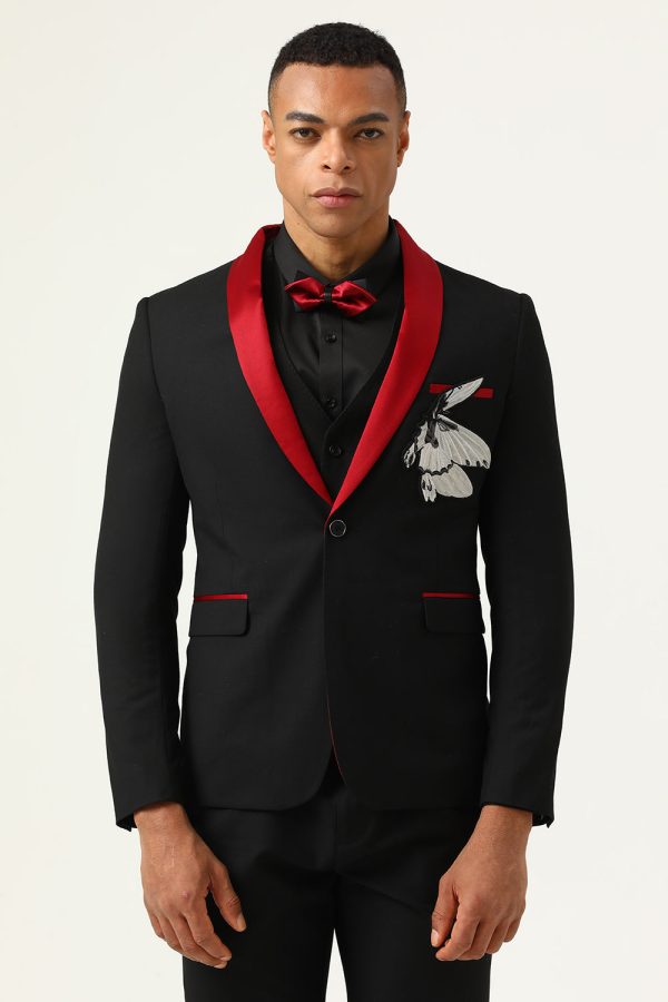 3 Piece Black Red Shawl Lapel Men s Prom Suits Online Sale