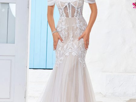 Cold Shoulder Tulle Corset Mermaid Wedding Dress with Appliques For Cheap