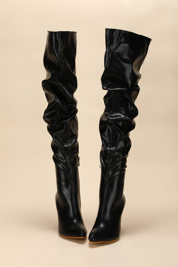 Black Chunky High-Heeled High Boots Hot on Sale