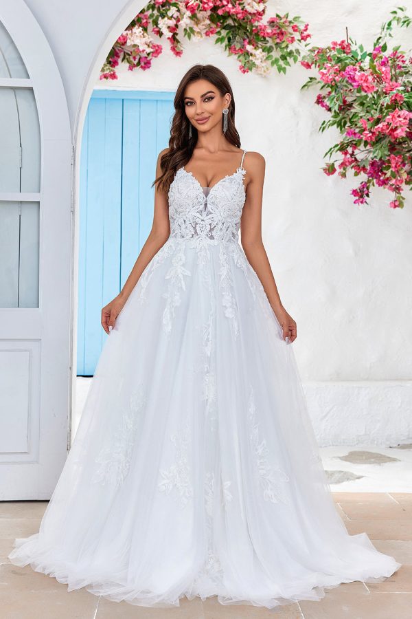 Ivory Criss-Cross Straps Back A-Line Tulle Wedding Dress Hot on Sale