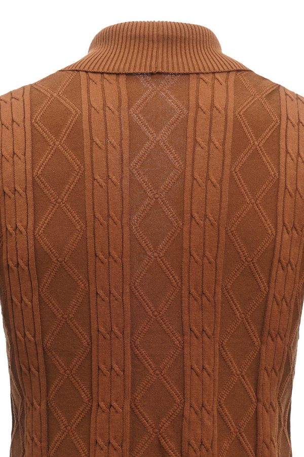 Brown Cable Knitted Long Sleeves Men s Cardigan Sweater Fashion