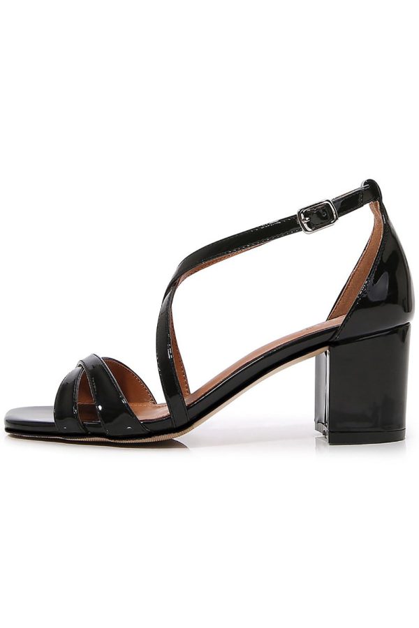 Black Cross Strappy Block Heel Sandal Online Hot Sale