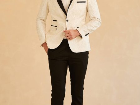 White Shawl Lapel Jacquard One Button Men s Prom Blazer Discount