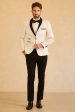 White Shawl Lapel Jacquard One Button Men s Prom Blazer Discount