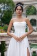 Elegant White A Line Strapless Pleated Sweep Train Corset Wedding Dress With Slit For Cheap