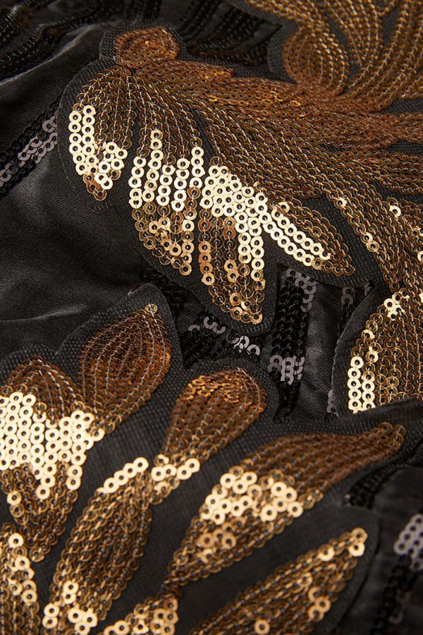 Black and Gold Jacquard Sequins Men s 2 Piece Prom Suits Supply