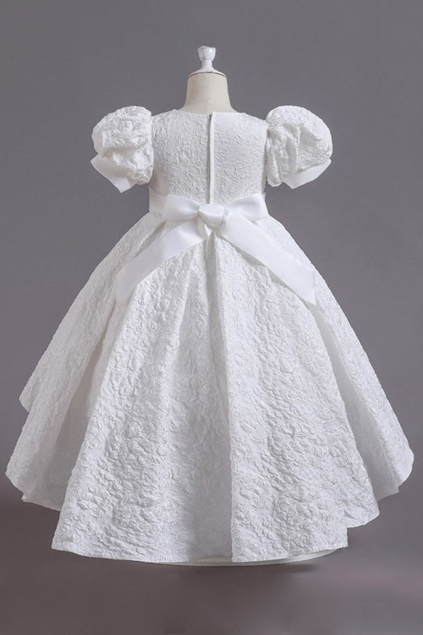 White A Line Girls  Dress With Bow For Cheap