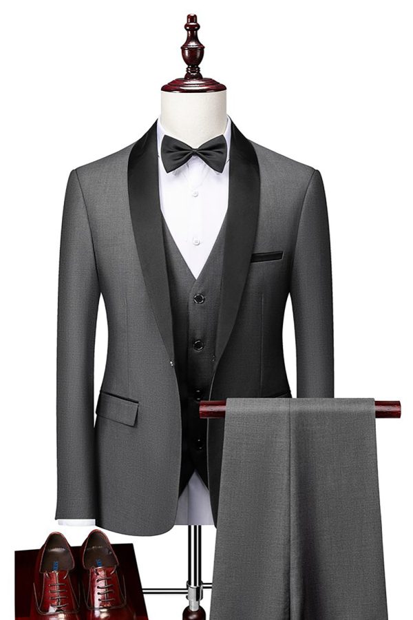 Grey Shawl Lapel Men s 3 Pieces Suits Fashion