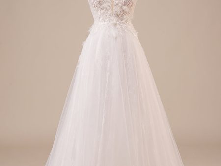 Sparkly Tulle Beaded Ivory Long Wedding Dress Cheap