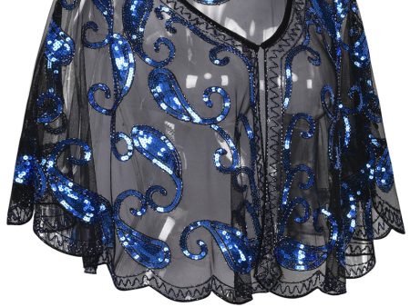 1920s Blue Glitter Sequins Cape Discount