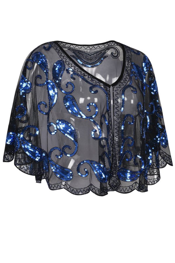 1920s Blue Glitter Sequins Cape Discount