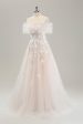 White A Line Off the Shoulder Tulle Bridal Dress with Embroidery Fashion