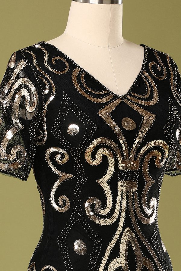 1920s Black Sequins Flapper Dress For Sale