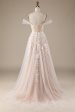 Champagne Tulle Detachable Off the Shoulder Wedding Dress with Lace For Cheap