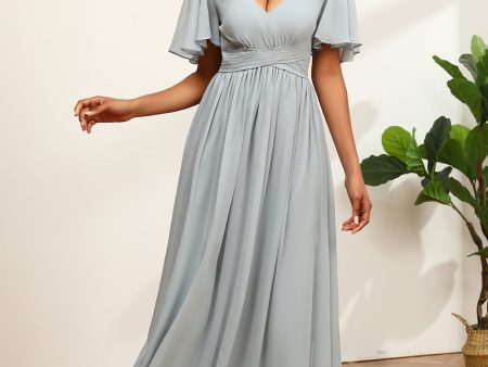 Grey V-Neck Chiffon A-Line Bridesmaid Dress Online