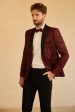 Red Shawl Lapel Jacquard One Button Men s Prom Blazer Fashion