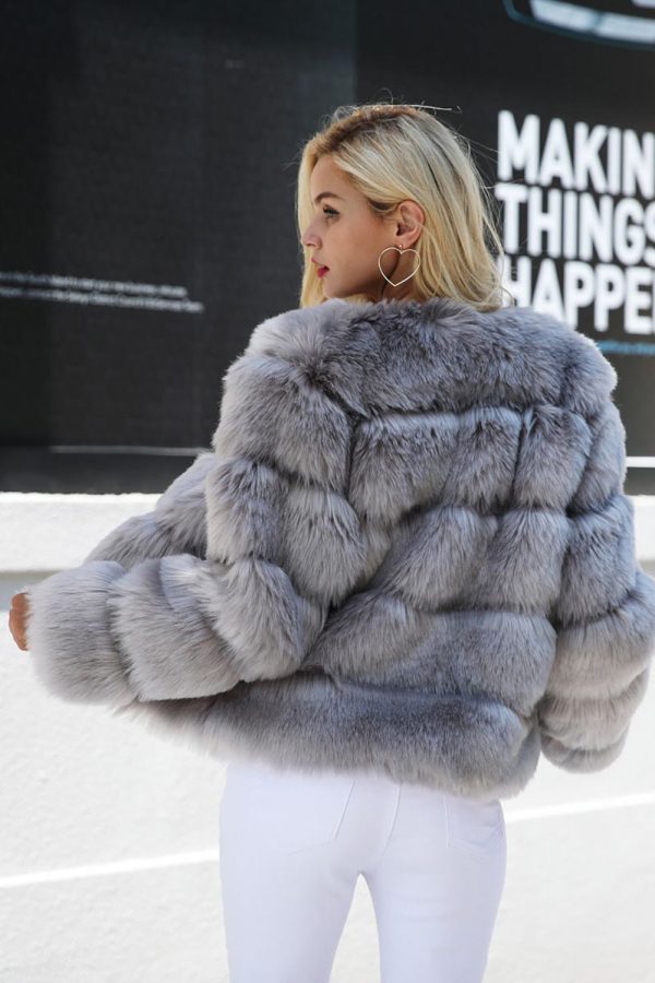 Grey Fluffy Cropeed Shawl Lapel Faux Fur Shearling Coat Online now