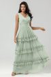 A Line Chiffon Green Bridesmaid Dress with Pleated Online now