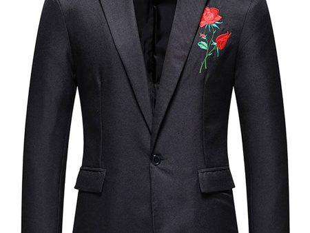 Black Notched Lapel Flower Men s Prom Blazer Discount